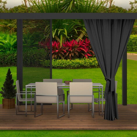 Rideaux D'extérieur 155x220cm Noir Rideau pour Pergola Imperméable Rideau Exterieur pour Terrasse Rideau Pare-Soleil pour Balcon