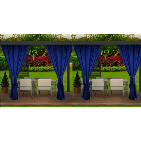Rideaux D'extérieur 4x155x220cm Marine  Rideau pour Pergola Imperméable  Rideau Exterieur pour Terrasse Rideau Pare-Soleil pour Balcon