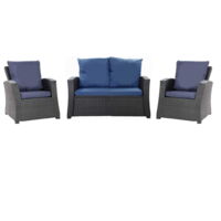 Set coussins pour salon de jardin résine tressée 4 personnes, coussins pour canapé 100x60x7cm Marine, coussins pour fauteuil de jardin 2x50x56cm