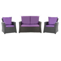 Set coussins pour salon de jardin résine tressée 4 personnes, coussins pour canapé 120x60x7cm, coussins pour fauteuil de jardin 2x50x56cm Violet
