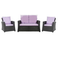 Lot coussins pour salon de jardin résine tressée 4 personnes, coussins pour canapé 110x50x7cm Violet, coussins pour fauteuil de jardin 2x50x56cm