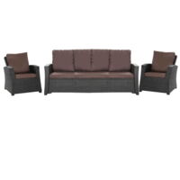 Set coussins pour salon de jardin résine tressée 5 places, coussins pour canapé 140x60x7cm, coussins pour fauteuil de jardin 2x50x56cm Marron