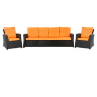 Set coussins pour salon de jardin résine tressée 5 personnes, coussins pour canapé 150x60x7cm Orange, coussins pour fauteuil de jardin 2x50x56cm