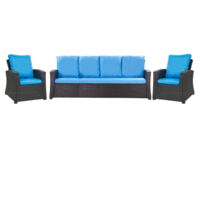 Lot coussins pour salon de jardin résine tressée 5 personnes, coussins pour canapé 160x60x7cm, coussins pour fauteuil de jardin 2x50x56cm Bleu