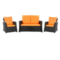Set coussins pour salon de jardin résine tressée 4 places, coussins pour canapé 130x50x7cm, coussins pour fauteuil de jardin 2x50x56cm Orange