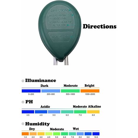 Testeur 3 en 1 de pH Mètre/Luxmètre/Humidité (Hygromètre) du sol