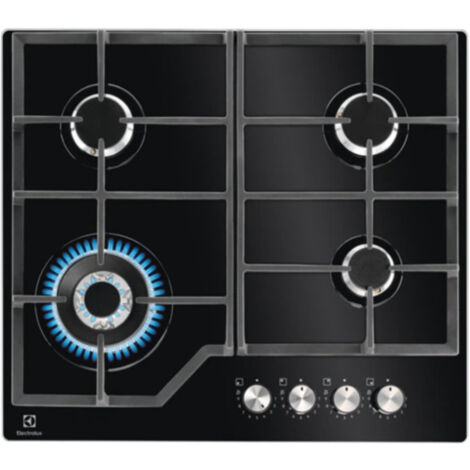 Electrolux KGG64362K Piano cottura Serie 600 Gas on Glass 60cm. Colore del prodotto: Nero, Posizionamento dell'apparecchio: Da incasso, Dimensione della larghezza del piano cottura: 60 cm. Certific...