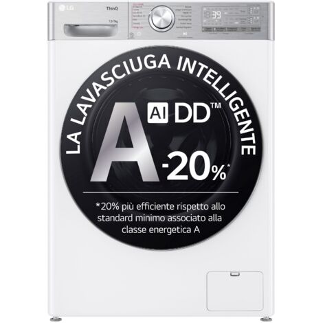 Lavasciuga LG D4R9513TPWC da 13/7 kg con tecnologia AI DD, classe energetica D, 1400 giri, TurboWash 360°, funzione vapore, autodosaggio e connettività Wi-Fi, installazione libera frontale, colore bia