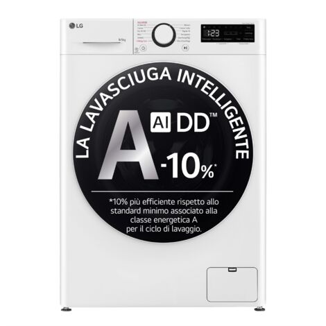 LG D2R5S09TSWW Lavasciuga slim 9-5 kg AI DD Classe E 1200 giri TurboWash 360 Vapore