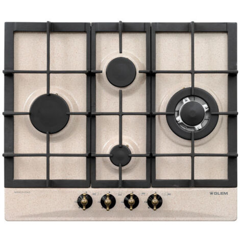 Glem Gas GT645HSA. Colore del prodotto: Sabbia, Posizionamento dell'apparecchio: Da incasso, Dimensione della larghezza del piano cottura: 60 cm. Bruciatore piccolo: 1000 W, Bruciatore medio: 1750 ...