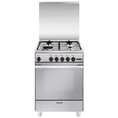 Glem Gas Cucina U664VI 60cm 4 Fornelli Forno 64L Acciaio Inox Elettrico/Gas