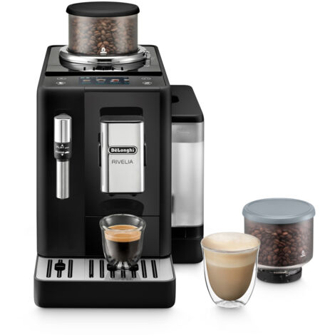 DeLonghi Rivelia Perfetto Macchina da Caffe' Automatica Chicchi Macinati al Momento Portachicchi Intercambiabile Montalatte Classico Display Touch a Colori Nero Onice