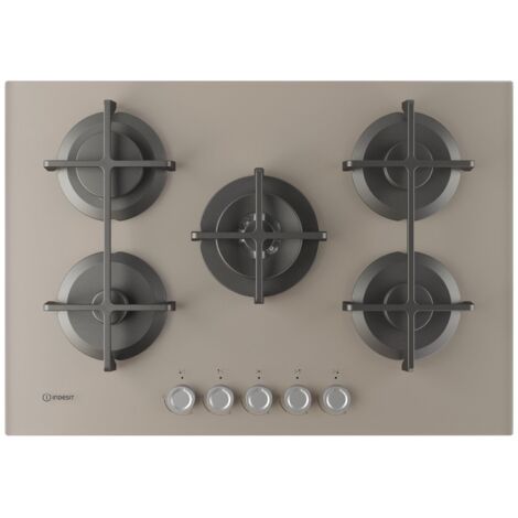 Indesit ING 72T/TD 1 piano gas vetro tortora 75cm 5 fuochi bruciatore doppia corona griglie in ghisa lavabili in lavastoviglie. Colore del prodotto: Beige, Posizionamento dell'apparecc... - ING72T/TD1