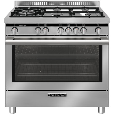 Glem Gas Cucina ST96TVI 90cm Acciaio Inox 5 Fuochi Gas Forno Elettrico 100L