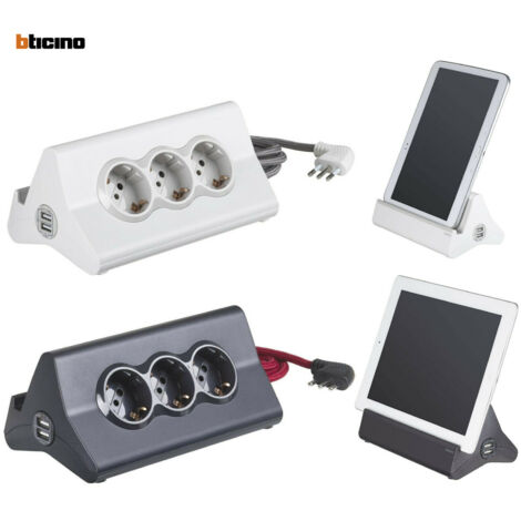 Multipresa da Scrivania 3 Prese Schuko 2 USB Bticino S3713GBU
