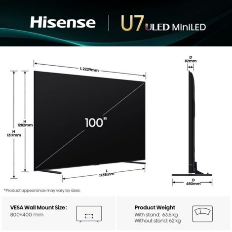 Hisense 100U7Q 2,54 m (100") 4K Ultra HD Smart TV Wi-Fi Nero