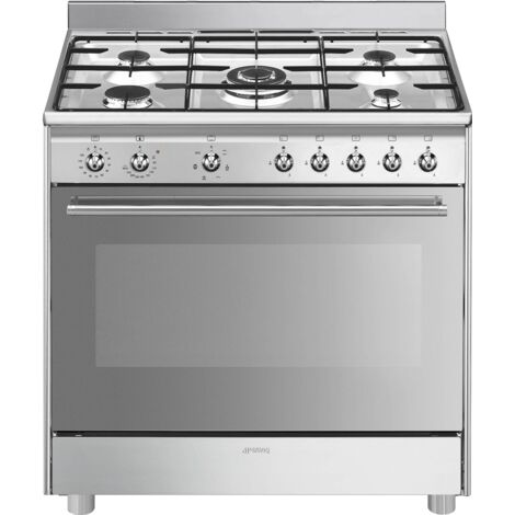 SMEG Cucina 5 Fuochi Con Forno Elettrico Inox  90 X 60 Cm