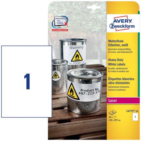 Avery L4775-20 etichetta autoadesiva Rettangolo con angoli arrotondati Permanente Bianco 20 pz (1/4)
