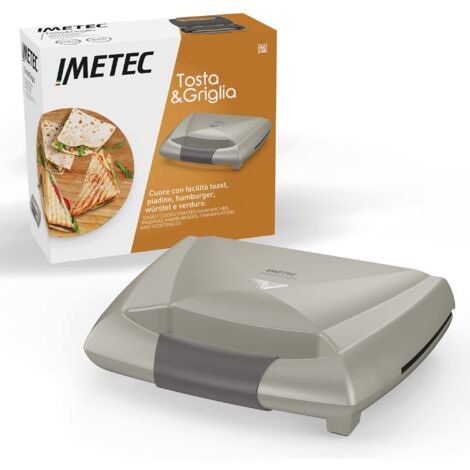 Piastra Imetec Tosta e Griglia XL Rigate e Antiaderenti 800 W Spia di Funzionamento Color Champagne