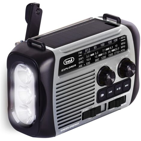 Trevi RA7F3010 Radio Portatile Dinamo e Solare USB Micro SD Wireless e Powerbank Nero Grigio
