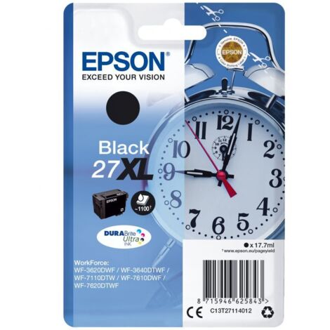 Cartuccia di inchiostro originale Epson 27XL DURABrite Ultra Nera per stampanti WorkForce WF-7720DTWF, WF-7715DWF, WF-7710DWF e WF-7620DTWF, compatibile con cartuccia EPSON C13T27114012 (1/4)