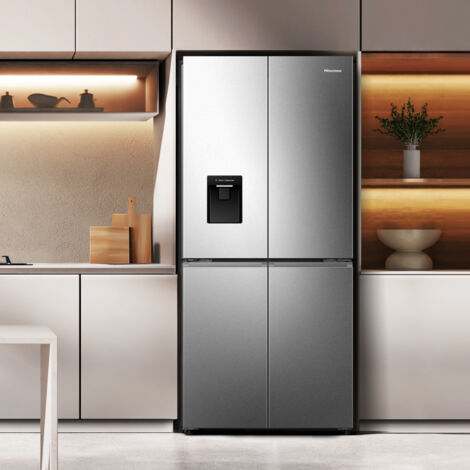 Hisense frigorifero Quattro Porte RQ5P470SMIE libera installazione 460L Classe D Dispenser acqua. Capacità netta totale: 482 L. Cerniera porta: Sinistra. Emissione acustica: 37 dB. Capacità netta f...