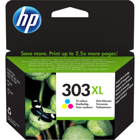 HP 303XL T6N03AE 301 High Yield Tri Color Original Ink Cartridge Cartuccia d'Inchiostro 1 pz Resa Elevata XL Ciano Magenta Giallo (1/5)