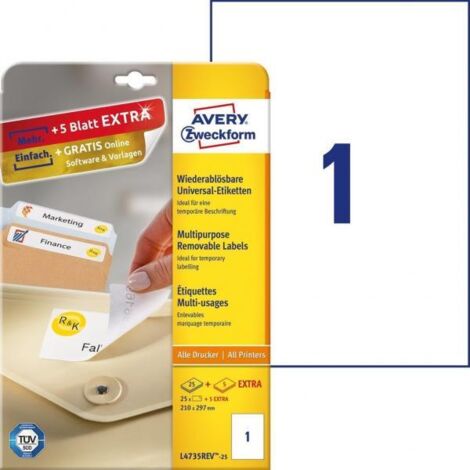 Avery L4735REV-25 etichetta per stampante Bianco Etichetta per stampante autoadesiva (1/3)