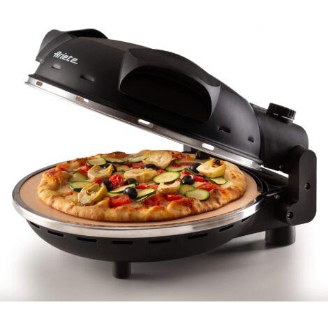 Ariete 917 Forno Pizza - Pizza in 4 minuti - Piastra in pietra refrattaria con trattamento antiaderente - Temperatura max 400 gradi - 1200 Watt - Timer 30 minuti - Nero
