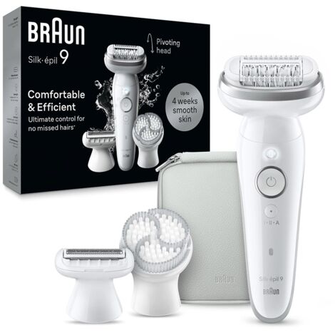 Braun Silk-épil 9 9-061, Epilatore Elettrico Donna Per Una Epilazione Facile, Pelle Liscia a Lungo, Bianco/Argento