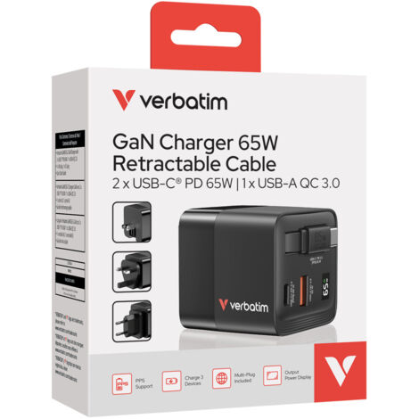 Verbatim GaN Charger 65W Universale Nero AC Ricarica rapida Interno (1/5)