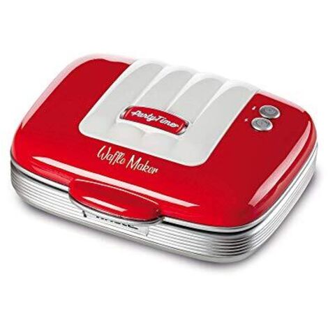 Ariete Waffle Maker Party Time 1973, Piastra per Waffle con Piastre Antiaderenti, Avvolgicavo, Chiusura di Sicurezza e Spia di Accensione, 700 W, Rosso