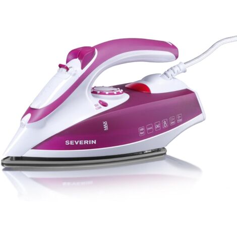 SEVERIN BA 3243 Ferro da stiro a vapore e a secco 2400W con getto fino a 70g/min, serbatoio da 200 ml, Ferro a secco autopulente, Ferro a vapore con piastra in ceramica, Bianco/viola (1/5)