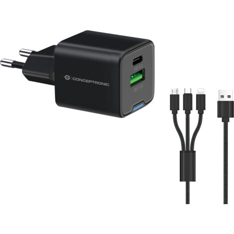 Conceptronic ALTHEA16B Caricabatterie Universale Nero 33W Ricarica Rapida 2 USB (1/4)