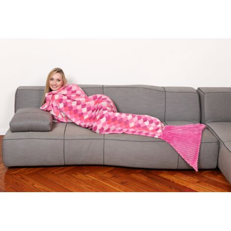 Kitchen & Home Sacco A Pelo Coperta Sirena Per Bambini – Morbida Flanella 140x60 Cm, Con Pinna, Rosa