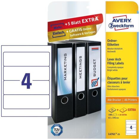 Avery L4761-25 etichetta autoadesiva Rettangolo con angoli arrotondati Permanente Bianco 120 pz (1/4)