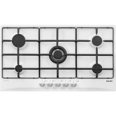 Glem Gas GT955. Colore del prodotto: Bianco, Posizionamento dell'apparecchio: Da incasso, Dimensione della larghezza del piano cottura: 90 cm. Bruciatore piccolo: 1000 W, Bruciatore medio... - GT955WH