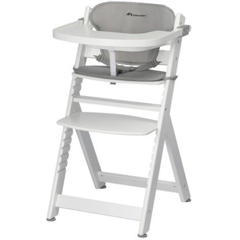 Bebeconfort Timba Seggiolone Pappa Evolutivo In Legno Con Cuscino, Vassoio E Seduta Regolabili, 6 Mesi-99 Anni, 110 Kg, White Grey Mist