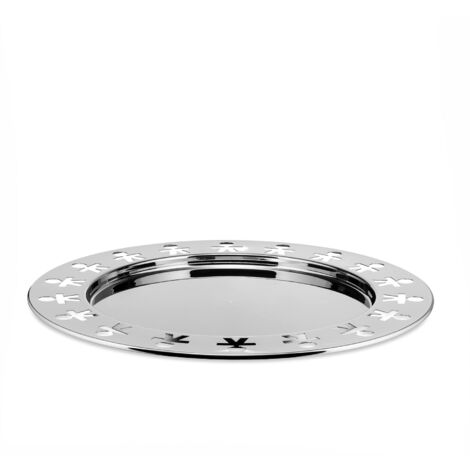 Alessi Girotondo Vassoio Rotondo in Acciaio Inox con Motivo Omini, Ø 40 cm
