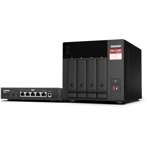 QNAP TS-473A + QSW-1105-5T Bundle Pack NAS Tower Collegamento ethernet LAN Nero V1500B (1/5)
