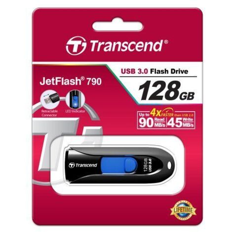 Transcend JetFlash 790 128GB unità flash USB USB tipo A 3.2 Gen 1 (3.1 Gen 1) Nero, Blu (1/5)