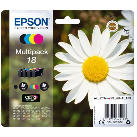 Multipack Cartucce di Inchiostro Originale Epson C13T18064022 Claria Home 18 Nero Giallo Magento Ciano per Epson Expression Home XP-102 XP-202 (1/5)