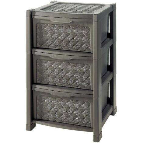 Tontarelli Cassettiera Arianna 3 Cassetti Effetto Rattan Wengé 39x39x63,5 Cm (1/2)