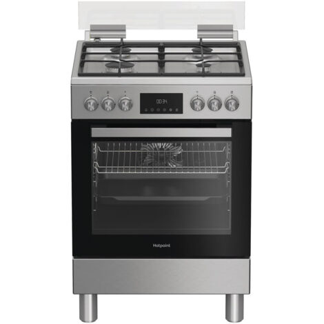 Hotpoint Ariston H6G5LMX cucina a libera installazione, 60x60cm, piano gas, forno elettrico ventilato, grill elettrico, 73 Lt, classe A, Inox (1/5)