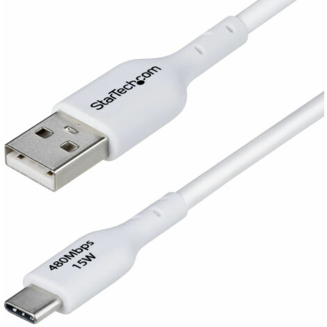 StarTech.com Cavo di Ricarica USB-A a USB-C da 2m - Cavetto di Carica Rapida USB-A a Type-C da 3A, Cavo Dati USB 2.0 rivestito in TPE - M/M - Bianco (1/5)
