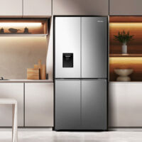 Hisense frigorifero Quattro Porte RQ5P470SMIE libera installazione 460L Classe D Dispenser acqua. Capacità netta totale: 482 L. Cerniera porta: Sinistra. Emissione acustica: 37 dB. Capacità netta f...