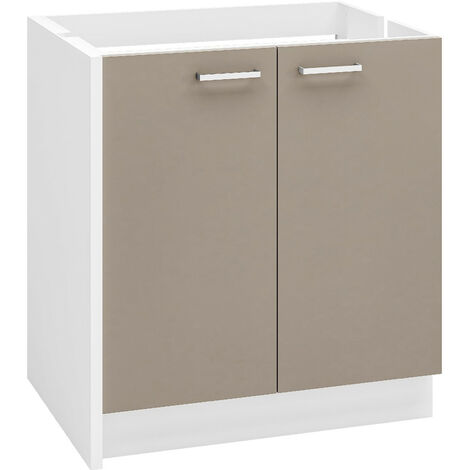 MODERNA Meuble bas sous-évier ONELIA 80 cm mélaminé 16mm ARGILE 2 portes + 1 étagère (1/2)
