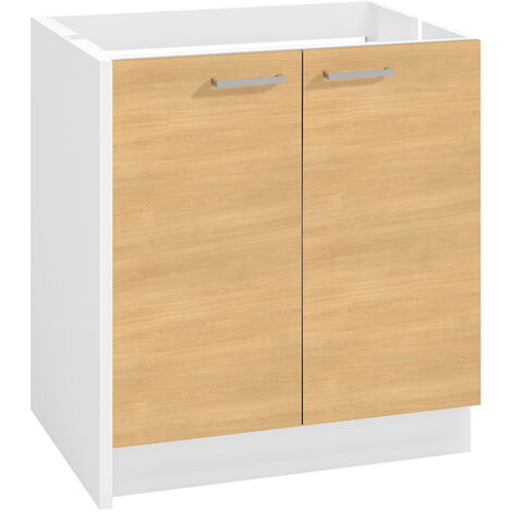 Moderna – Meuble bas sous-évier 80 cm en bois mélaminé 16mm chêne – 2 portes – Dimensions 80x60x86 cm – Montage facile et rapide