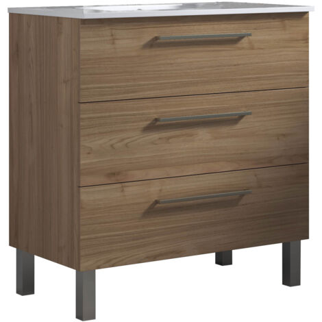 Meuble de salle de bain 80cm STAY THREE CLASSIC bois clair - Vasque en céramique (1/2)