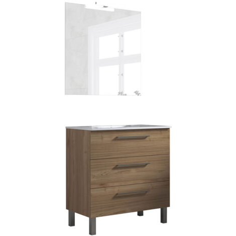 Ensemble de salle de bain meuble 80cm STAY THREE CLASSIC bois clair - Vasque - Miroir - Applique (1/2)
